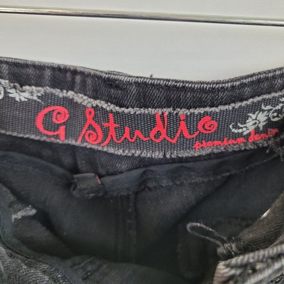 G Studio 34" x 26 1/2" Black Jeans Premium Denim Overstitched Straight Petite? - Picture 3 of 4